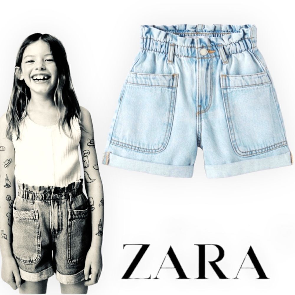 ZARA Kids | Light Blue | PAPERBAG WAIST DENIM SHORTS